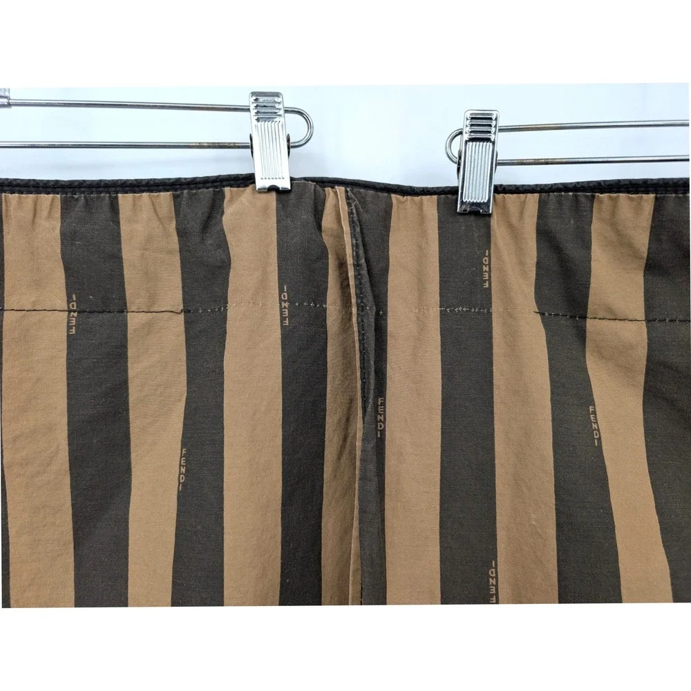 Vintage Fendi Roma Set of 2 Pillow Shams Brown Pequin Stripe Logo 26x22